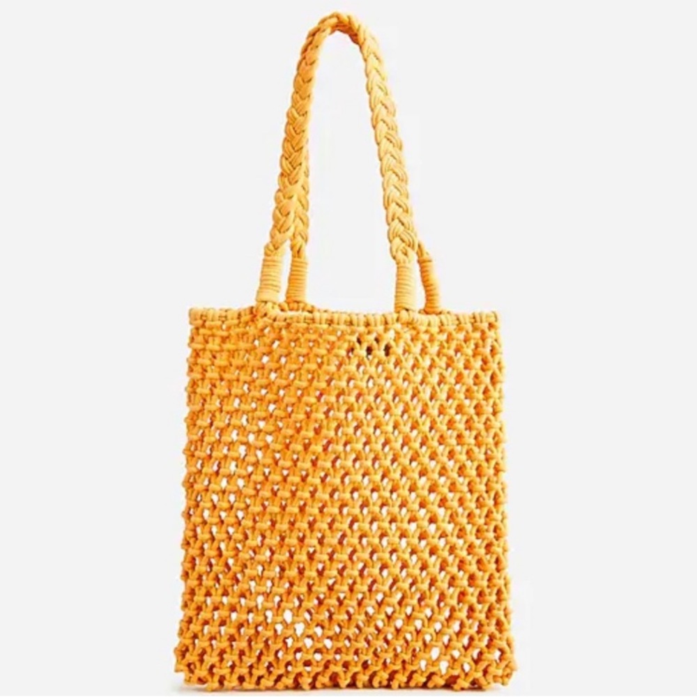 J crew Cadiz hand knitted rope tote warm marigold